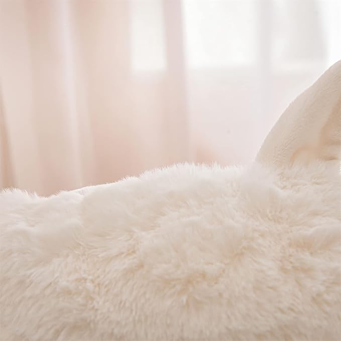 A Nice Night Faux Fur Reading Pillow Bed Wedge Large Adult Children Backrest with Arms Back Support for Sitting Up in Bed/Couch for Bedrest,Ivory,Large - LeafyLoom