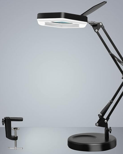 Magnifying Glass with Light and Stand, Dimmable LED Magnifier Desk Lamp with Clamp, 3 Color Modes, Hands Free Magnifying Lights for Close Work, Repair, Swing Arm Magnifying Work Light with Base - LeafyLoom