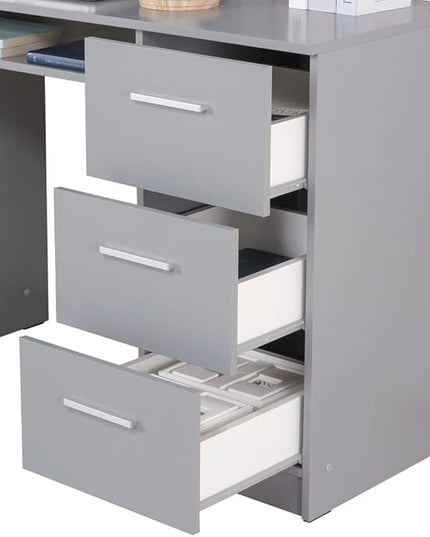 Madesa Computer Desk with 3 Drawers, 1 Door and 1 Storage Shelf, Wood Writing Home Office Workstation, Office Desk with Drawers - 30” H x 18” D x 53” W - Grey - LeafyLoom