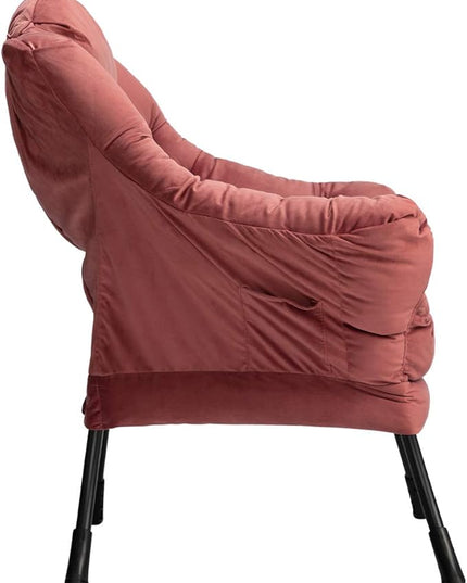 AcozyHom Modern Velvet Fabric Lazy Chair, Accent Cotton Contemporary Lounge Chair, Single Steel Frame Leisure Sofa Chair with Armrests and A Side Pocket, Thick Padded Back, Dusty Rose - LeafyLoom