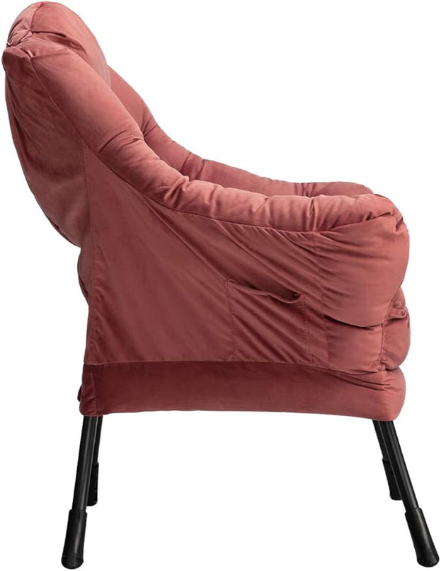AcozyHom Modern Velvet Fabric Lazy Chair, Accent Cotton Contemporary Lounge Chair, Single Steel Frame Leisure Sofa Chair with Armrests and A Side Pocket, Thick Padded Back, Dusty Rose - LeafyLoom
