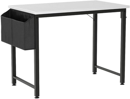 Lufeiya Small Computer Desk White Writing Table for Home Office Small Spaces 31 Inch Modern Student Study Laptop PC Writing Desks with Storage Bag Headphone Hook, White Black - LeafyLoom