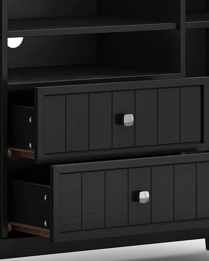 SIMPLIHOME Bedford SOLID WOOD Wide Transitional Media Stand for TVs up to 60 inches for The Living Room and Entertainment Center, 53 inch, Black - LeafyLoom