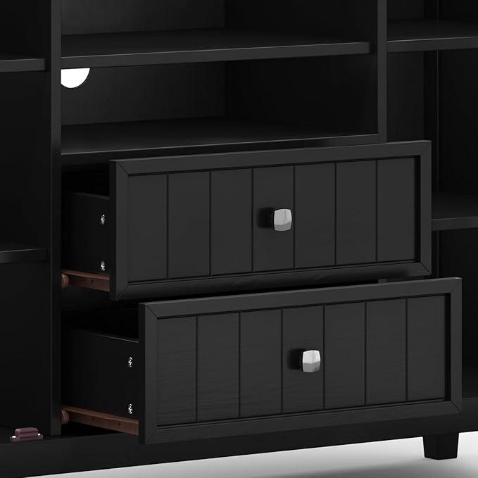 SIMPLIHOME Bedford SOLID WOOD Wide Transitional Media Stand for TVs up to 60 inches for The Living Room and Entertainment Center, 53 inch, Black - LeafyLoom