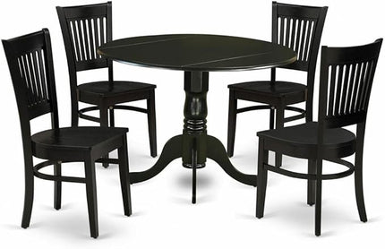 East West Furniture Dublin 5 Piece Set includes a Round Dining Room Table with Dropleaf and 4 Kitchen Chairs, 42x42 Inch, Black - LeafyLoom