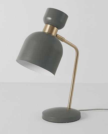 Globe Electric 52298 Harper 16" Desk Lamp, Matte Gray, Matte Brass Arm and Pivot Joint, in-Line On Off Switch - LeafyLoom