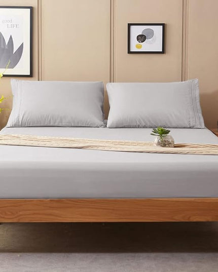SONORO KATE Bed Sheet Set Super Soft Microfiber 1800 Thread Count Luxury Egyptian Sheets 16-Inch Deep Pocket Wrinkle-4 Piece(Full Grey) - LeafyLoom