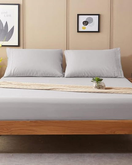 SONORO KATE Sheets Super Soft Microfiber 1800 Thread Count 16 Inch Deep Pocket 4 Piece Queen Grey - LeafyLoom