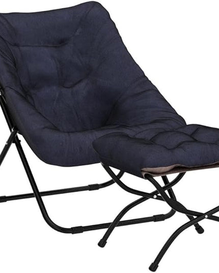 Tiita Saucer Chair with Ottoman, Soft Faux Fur Oversized Folding Accent Chair,Lounge Lazy Chair, Metal Frame Moon Chair for Bedroom, Living Room, Dorm Rooms, Garden and Courtyard - LeafyLoom
