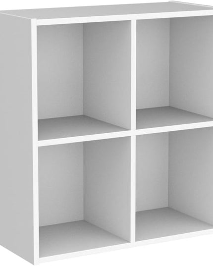 Contemporary White Wood Darrin 4 Open Cube Shelves Bookcase Storage Organizer - LeafyLoom
