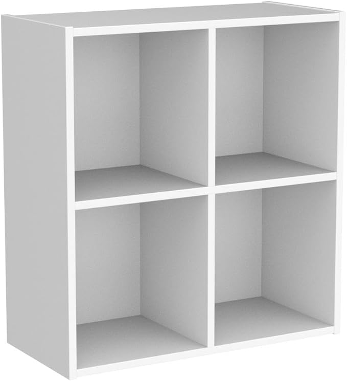 Contemporary White Wood Darrin 4 Open Cube Shelves Bookcase Storage Organizer - LeafyLoom