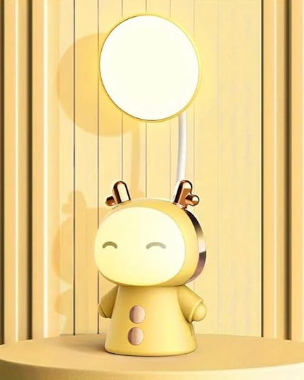 Cute Cartoon Kids Desk Lamp with Night Light - 360° Goose Neck LED Flexible Reading Light for Bedroom - Children Bedside Study Table Lamp (Yellow Fawn) - LeafyLoom