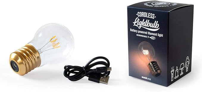 Suck UK | Cordless Light Bulb | USB Battery Powered Light Bulb | LED Edison Lamp For Bedroom | Battery Operated Light Bulb | Battery Light Bulb | Small Lamp & Cordless Table Lamps | Edison Bulb Lamp - LeafyLoom