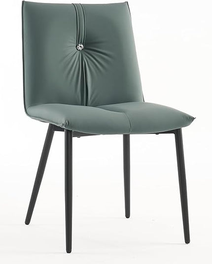YOUTASTE Dining Chairs Set of 2 Mid Century Modern Upholstered Leather Kitchen Chairs Soft Padded Side Chairs Dinner Chairs with Metal Legs for Living Room Bedroom, Blue Gray - LeafyLoom