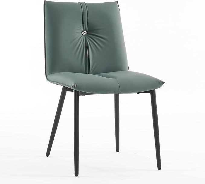 YOUTASTE Dining Chairs Set of 2 Mid Century Modern Upholstered Leather Kitchen Chairs Soft Padded Side Chairs Dinner Chairs with Metal Legs for Living Room Bedroom, Blue Gray - LeafyLoom
