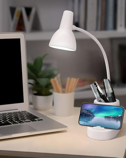 Desk Lamps for Home Office,White Desk lamp,kids battery lamps for tables,Cute pen holder for desk,360° Rotating Hose,Adjust The Angle of Light Source at Will,Kids Lamps for bedrooms Girls,Small Lamps - LeafyLoom