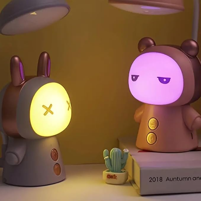 Cute Cartoon Kids Desk Lamp with Night Light - 360° Goose Neck LED Flexible Reading Light for Bedroom - Children Bedside Study Table Lamp (Pink Bear) - LeafyLoom