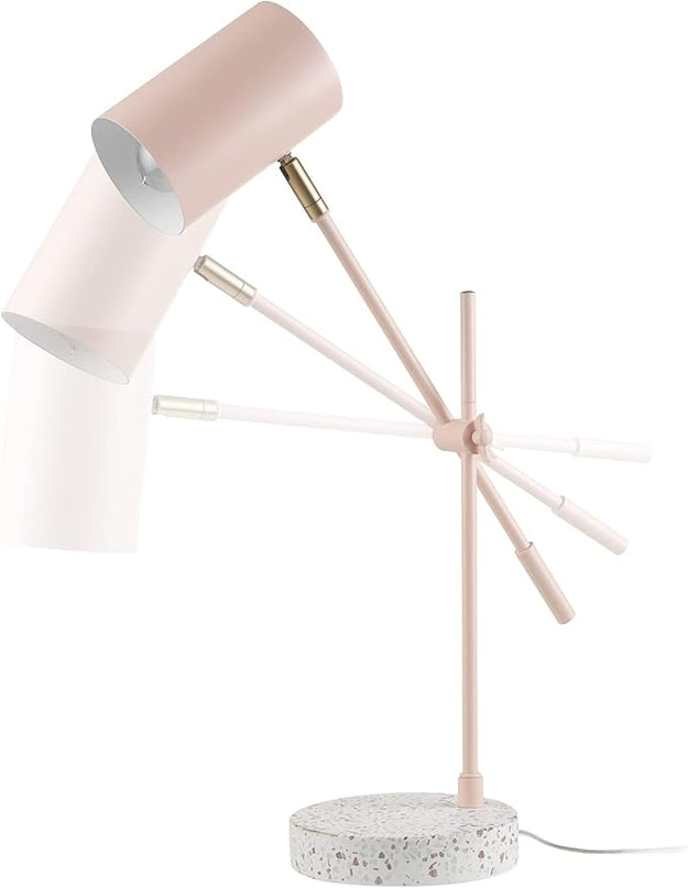 Globe Electric 30292 18" Desk/Table Lamp, Matte Pink, Matte Brass Accent, Terrazzo Base, Adjustable Height, Balance Arm, in-Line Rocker On/Off Switch, Adjustable Lamp, Home Office Accessories - LeafyLoom