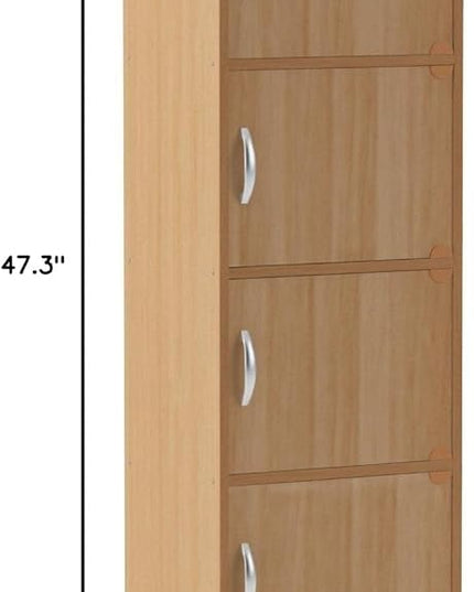 HODEDAH IMPORT 4-Shelf Bookcase Cabinet, Beech - LeafyLoom