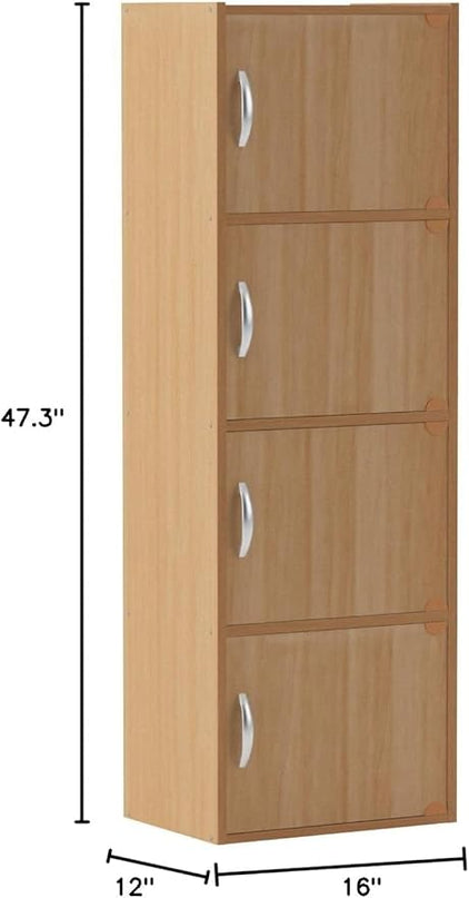 HODEDAH IMPORT 4-Shelf Bookcase Cabinet, Beech - LeafyLoom