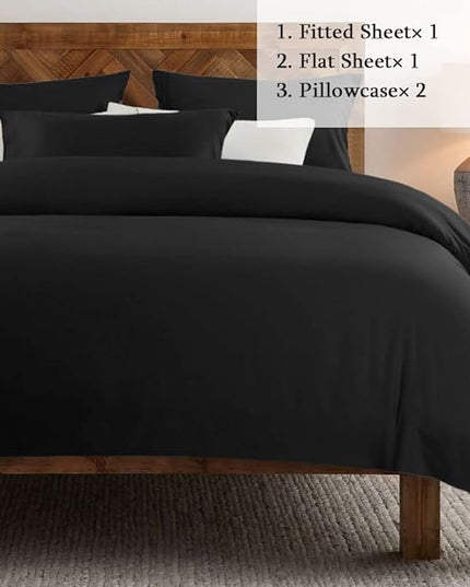 SONORO KATE Bed Sheet Set Super Soft Microfiber 1800 Thread Count Luxury Egyptian Sheets 18-Inch Deep Pocket Wrinkle-4 Piece(Queen Black) - LeafyLoom