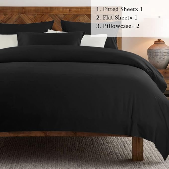 SONORO KATE Bed Sheet Set Super Soft Microfiber 1800 Thread Count Luxury Egyptian Sheets 18-Inch Deep Pocket Wrinkle-4 Piece(Queen Black) - LeafyLoom