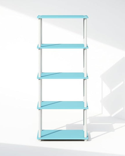 Furinno Turn-N-Tube 5-Tier Multipurpose Compact Display Rack, Shelving Unit, Bookcase, Light Blue/White - LeafyLoom