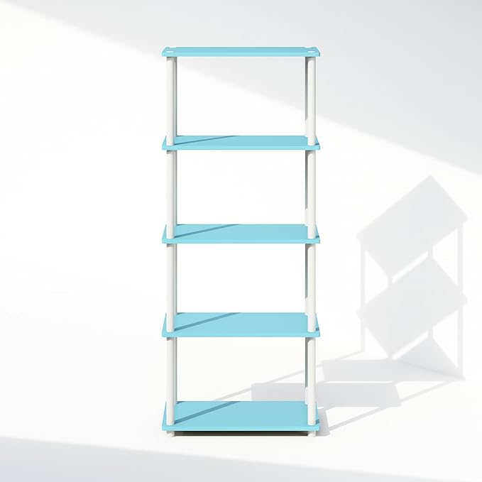 Furinno Turn-N-Tube 5-Tier Multipurpose Compact Display Rack, Shelving Unit, Bookcase, Light Blue/White - LeafyLoom
