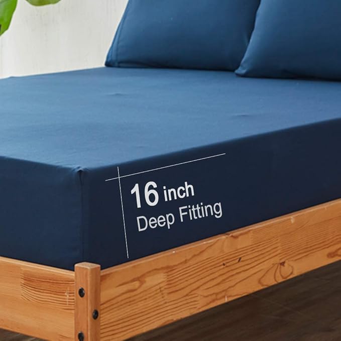 SONORO KATE Bed Sheet Set Super Soft Microfiber 1800 Thread Count Luxury Egyptian Sheets 18-Inch Deep Pocket Wrinkle-3 Piece(Twin XL, Navy Blue) - LeafyLoom