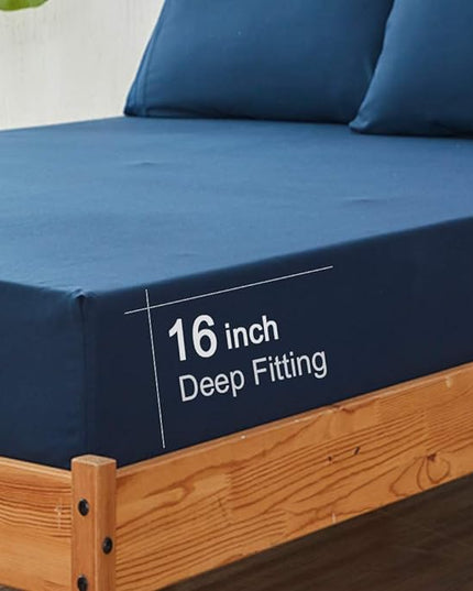 SONORO KATE Bed Sheet Set Super Soft Microfiber 1800 Thread Count Luxury Egyptian Sheets 16-Inch Deep Pocket Wrinkle-4 Piece(Full, Navy Blue) - LeafyLoom