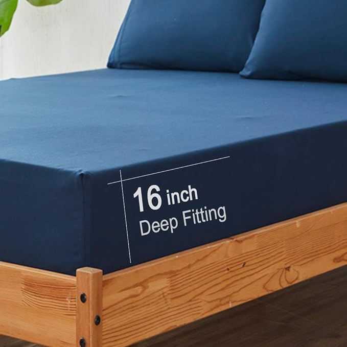 SONORO KATE Bed Sheet Set Super Soft Microfiber 1800 Thread Count Luxury Egyptian Sheets 16-Inch Deep Pocket Wrinkle-4 Piece(Full, Navy Blue) - LeafyLoom