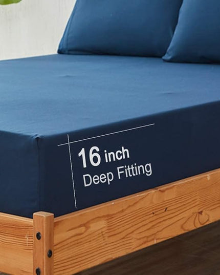SONORO KATE Bed Sheet Set Super Soft Microfiber 1800 Thread Count Luxury Egyptian Sheets 18-Inch Deep Pocket Wrinkle-3 Piece(Twin, Navy Blue) - LeafyLoom