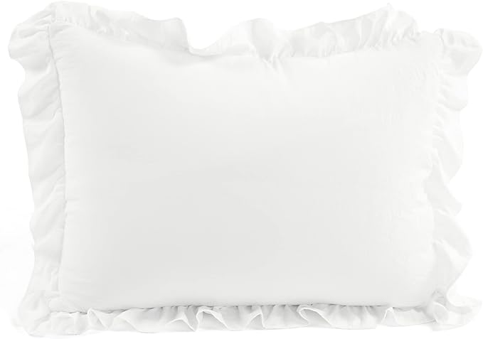 Lush Decor Reyna Ruffle Comforter Set - 2 Piece Cozy Ruffled Bedding Set - Timeless Elegance and Comfort for Dorm Room - Twin XL, Pure White - LeafyLoom