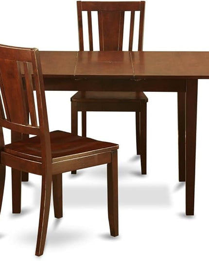 East West Furniture NODU3-MAH-W 3 Piece Dinette Set for Small Spaces Contains a Rectangle Table with Butterfly Leaf and 2 Dining Room Chairs, 32x54 Inch - LeafyLoom