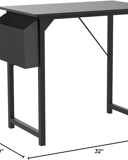 SMUG Computer Desk 32 Inch Home Office Writing Wood Storage Bag & Headphone Hook Small Spaces Simple Bedroom Work Study Kids Table, Black - LeafyLoom