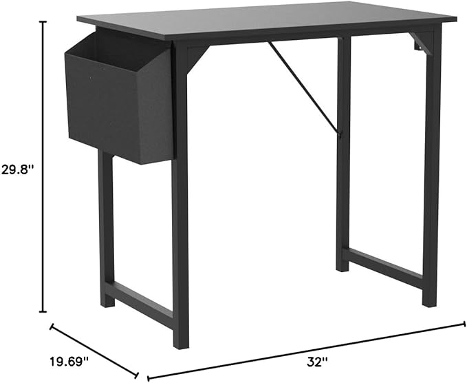 SMUG Computer Desk 32 Inch Home Office Writing Wood Storage Bag & Headphone Hook Small Spaces Simple Bedroom Work Study Kids Table, Black - LeafyLoom