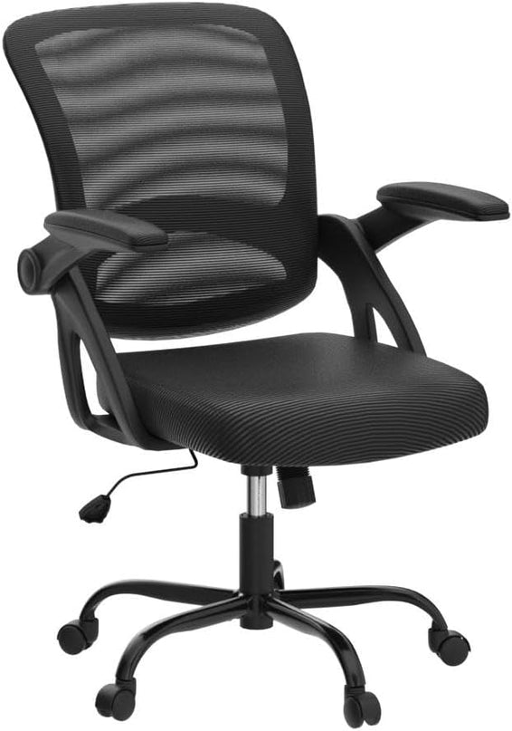 KERDOM Office Chair, Ergonomic Desk Chair, Mesh Computer Chair Height Adjustable, Comfy Swivel Task Chair with Wheels and Flip-up Arms - LeafyLoom
