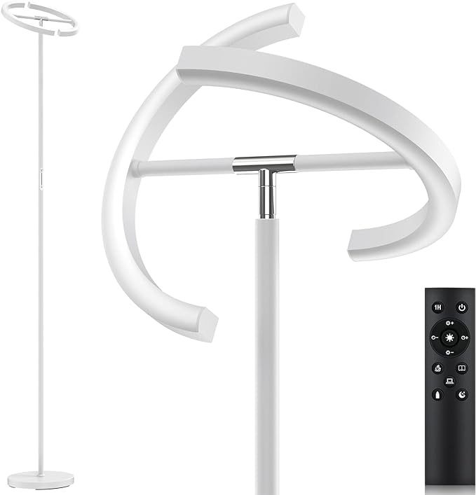 White Floor Lamp, Modern Stepless Dimmable Standing Lamp 3000-6000K, 20W LED Rotatable Reading Tall Lamp, Touch & Remote Control Uplighter Floor Lamps for Living Room Bedroom Office - LeafyLoom