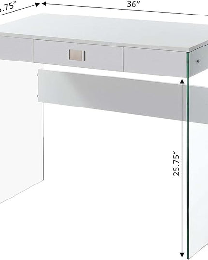 Convenience Concepts SoHo 1 Drawer Glass 36 inch Desk, White - LeafyLoom