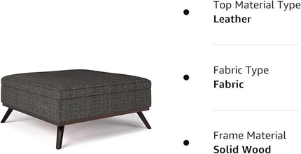 SIMPLIHOME Owen 36 Inch Wide Mid Century Modern Square Coffee Table Lift Top Storage Ottoman in Upholstered Ebony Fabric, For the Living Room - LeafyLoom