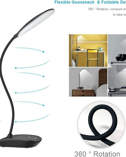 DEEPLITE LED Desk Lamp with Flexible Gooseneck 3 Level Brightness, Battery Operated Table Lamp 5W Touch Control, Compact Portable lamp for Dorm Study Office Bedroom(Set of 2) - LeafyLoom