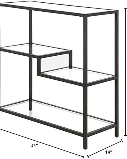 Henn&Hart 36" Tall Rectangular Bookcase in Blackened Bronze, for Home Office, Living Room - LeafyLoom