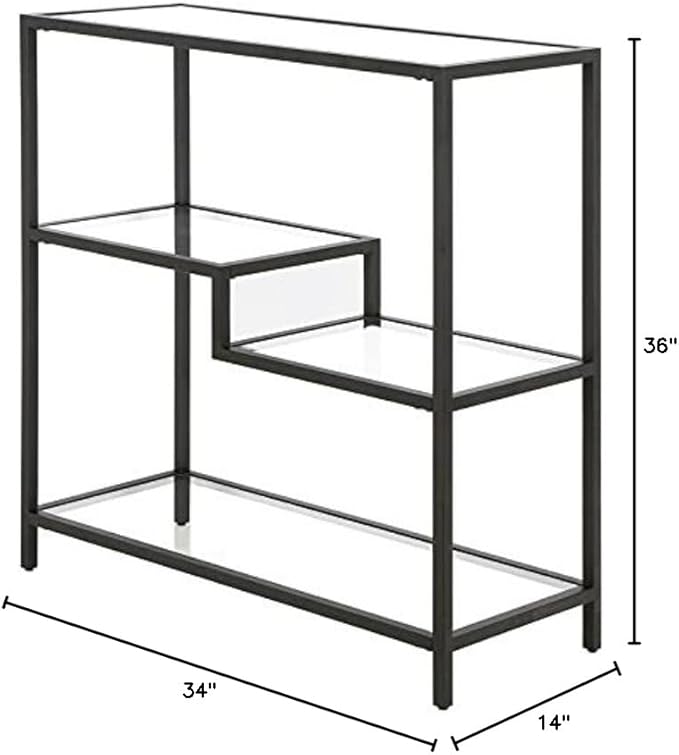 Henn&Hart 36" Tall Rectangular Bookcase in Blackened Bronze, for Home Office, Living Room - LeafyLoom
