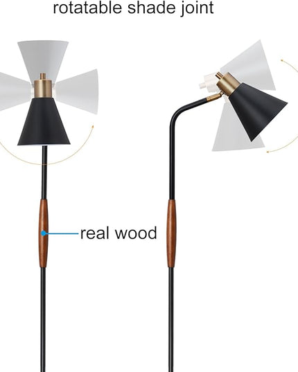 NIOSTA Height Adjustable Reading Floor Lamp,Industrial Modern Style,360 Degree Rotatable,Black & Brushed Copper Finsh, 3 Color Temperature (Black+Wood) - LeafyLoom