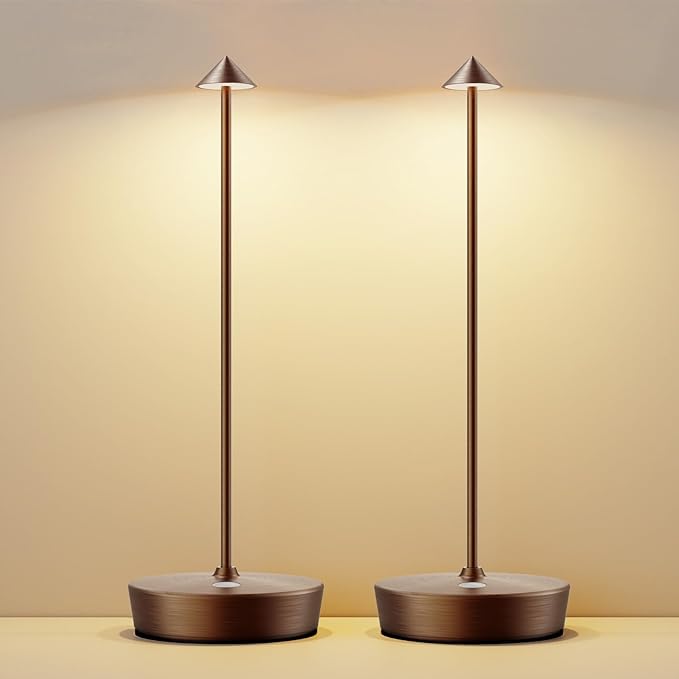 Cordless Rechargeable Table Lamp, 6000mAh Outdoor Waterproof Battery Operated Table Light LED Touch Dimmable Desk Lamps for Patio Dining Restaurant Home Living Room Set of 2 Brown - LeafyLoom