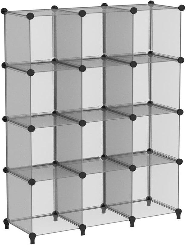 ANWBROAD Cube Storage Organizer 12-cube DIY Modular Closet Organizer Plastic Bookshelf Bookcase Storage Shelves Units Rubber Hammer for Bedroom Office Living Room ULCS012H - LeafyLoom