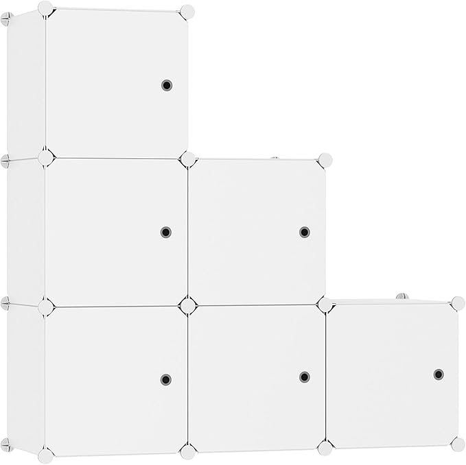 C&AHOME Cube Storage Organizer with Doors, 6-Cube Shelves, Closet Cabinet, DIY Plastic Modular Bookshelf Ideal for Bedroom, Living Room, 36.6”L x 12.4”W x 36.6”H Milky USHS3006M-DOOR - LeafyLoom