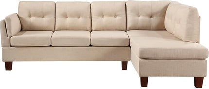 L-Shape Sectional Sofa with Right Facing Chaise, Linen Upholstered Reversible Corner Couch for Living Room,Home, Small Space, Apartment, 97 Inch, Beige - LeafyLoom