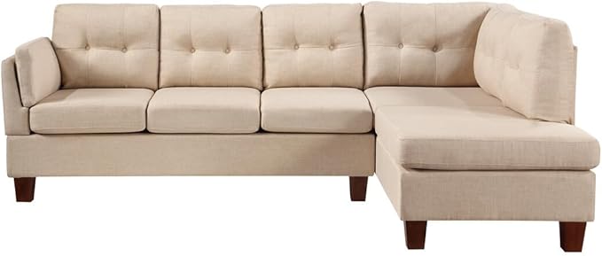 L-Shape Sectional Sofa with Right Facing Chaise, Linen Upholstered Reversible Corner Couch for Living Room,Home, Small Space, Apartment, 97 Inch, Beige - LeafyLoom