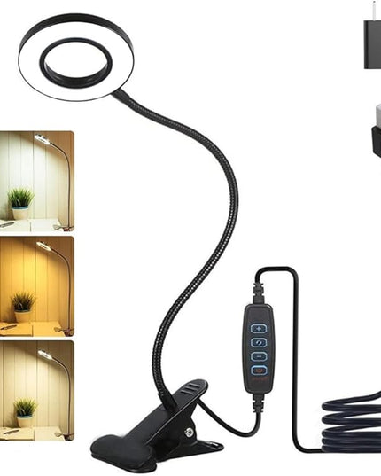 Desk Lamp with Clamp, Clip on Light, 48 LED USB Lamp with 3 Color Modes 10 Brightness Levels, 360° Flexible Gooseneck Eye Protection, Ring Light Bed Night Light for Reading With Adapter - LeafyLoom